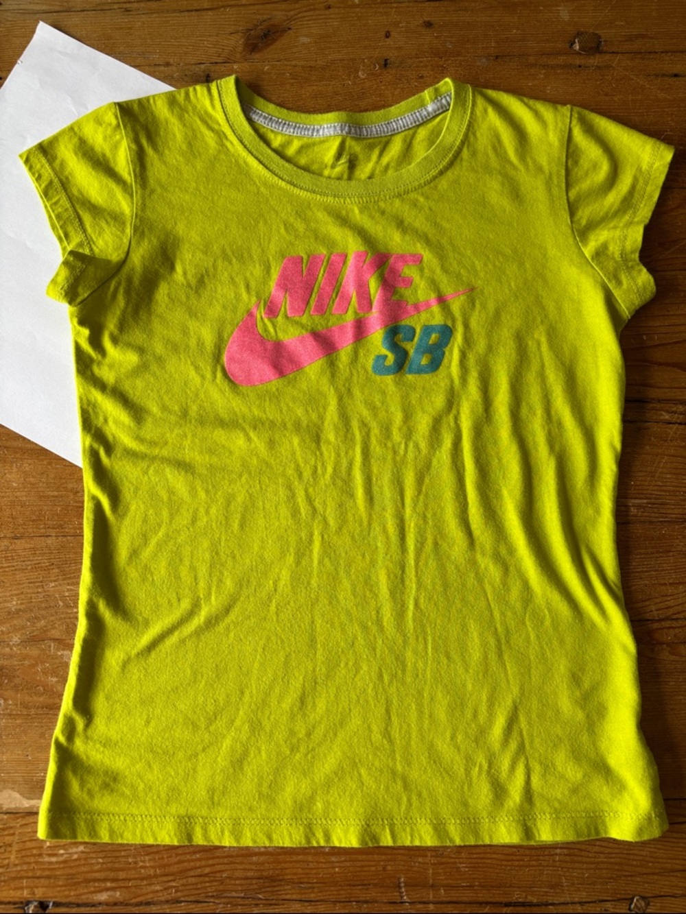 Nike Neon Yellow Tee with Pink Swoosh and Blue SB Logo